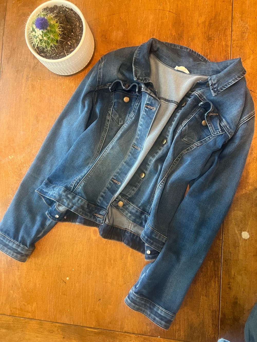 Women’s XL Blue Denim Jacket Stretch Classic Jean Jacket Casual Layering